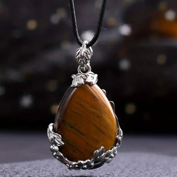 Tiger Eye Natural Stone Drop Shaped Pendant Necklace Healing Gemstone Penant - Picture 1 of 2